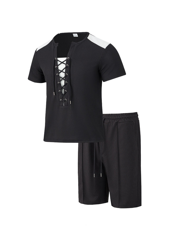 Herren Sportliches Kurzarm-Set mit gerade geschnittenem Hemd und elastischer Hose Echoarchiv