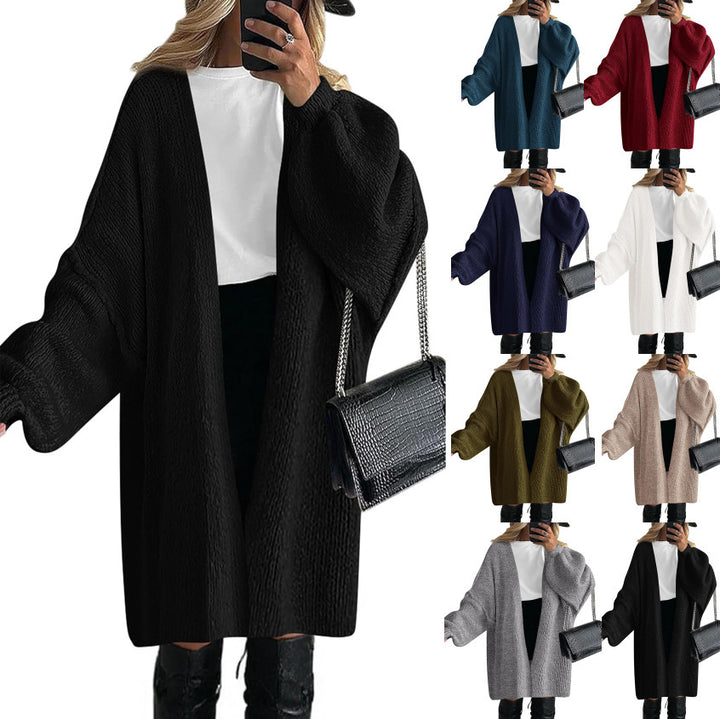 Damen Oversize Strickcardigan mit weiten Ballonärmeln und offener Front Echoarchiv