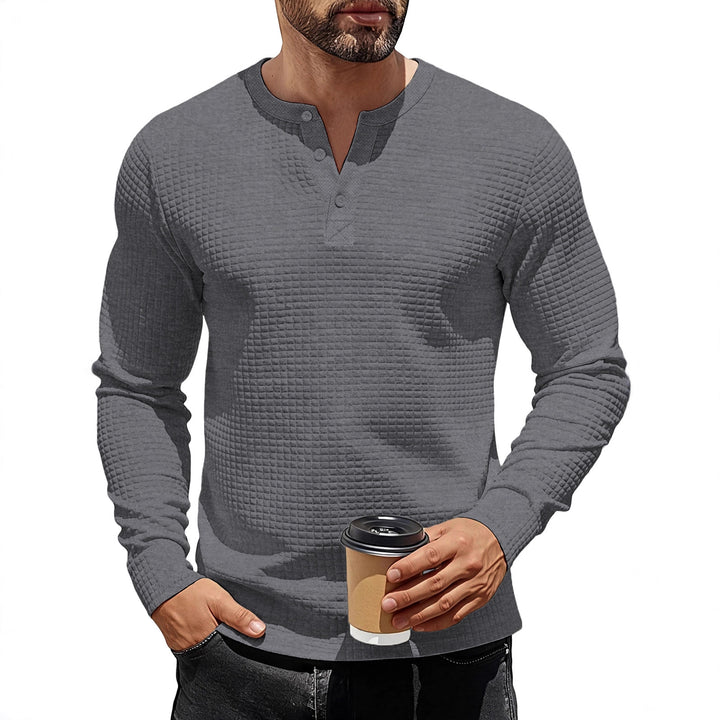 Herren nan strukturiertes Henley-Langarmshirt aus Waffelstrick mit Stehkragen und schmaler Silhouette Echo Archiv
