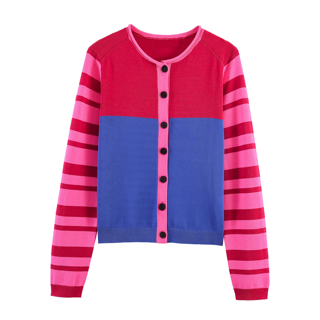Damen Strickcardigan mit Colorblock-Front und gestreiften Ärmeln Echoarchiv