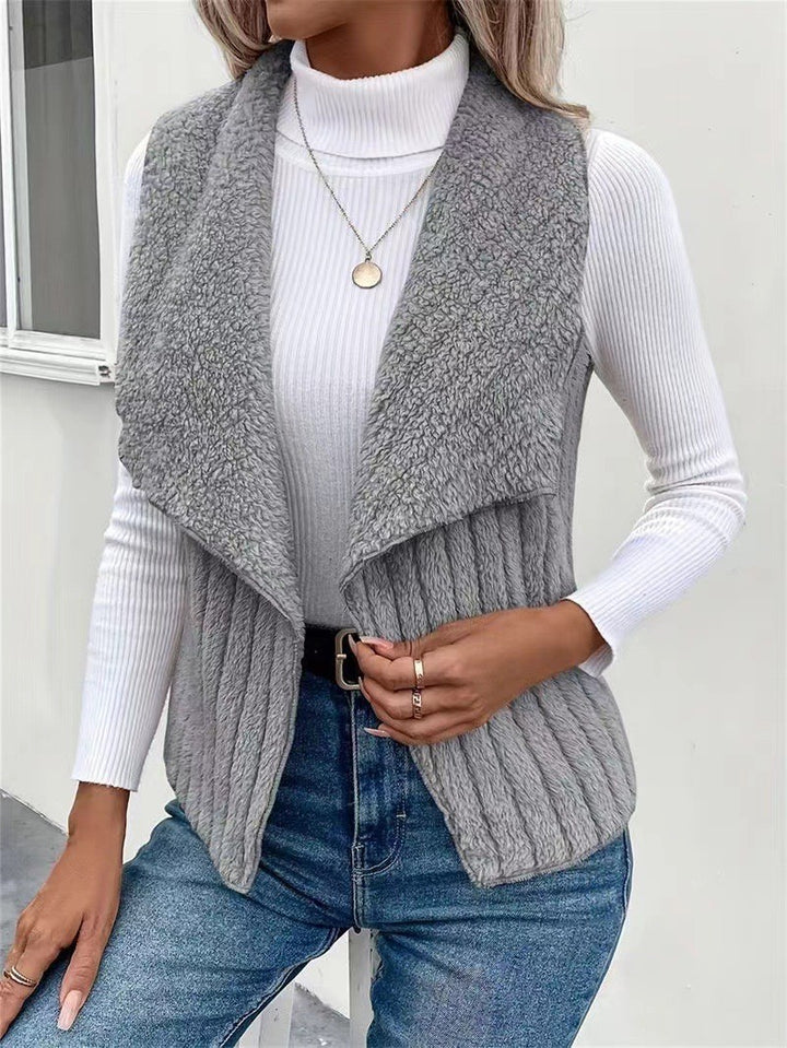 Damen nan kuschelige ärmellose Teddy-Fleece-Weste mit großem Schalkragen und strukturierter Rippenoptik Echo Archiv