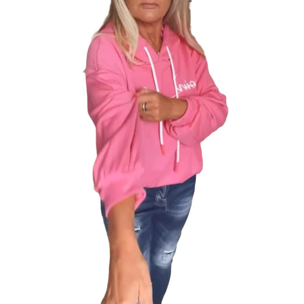 Damen nan lässiger Kapuzenpullover mit minimalistischer Liniengrafik, Kordelzug und geripptem Saum Echo Archiv