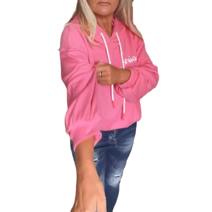 Damen nan lässiger Kapuzenpullover mit minimalistischer Liniengrafik, Kordelzug und geripptem Saum Echo Archiv