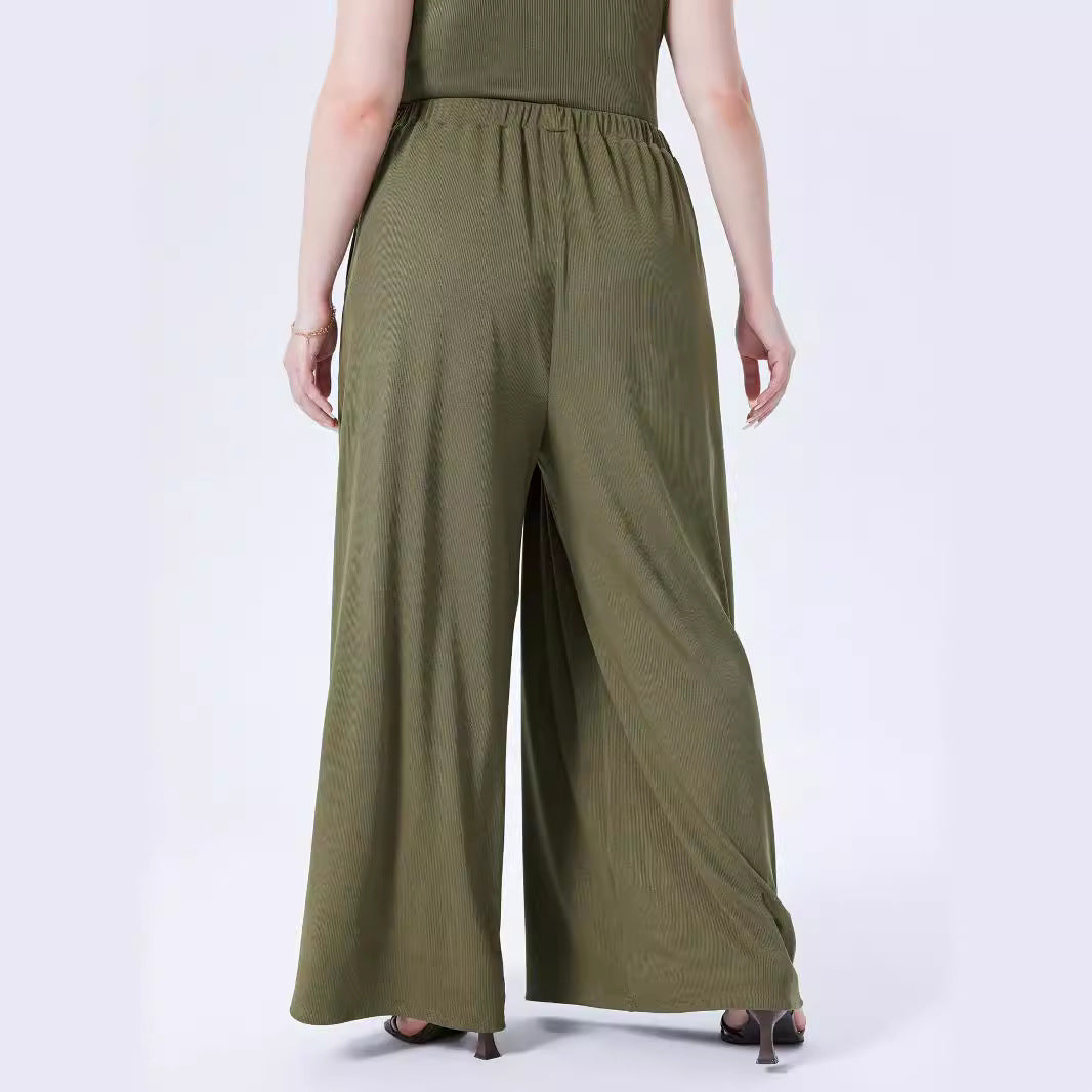 Damen Weite Feinstrick-Palazzohose mit hohem Elastikbund und Faltenfall – Avélisse