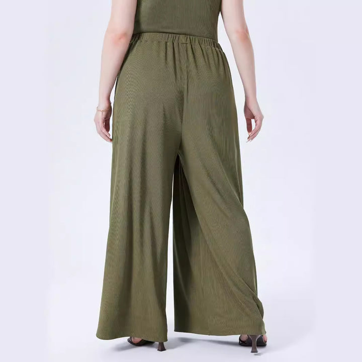 Damen Weite Feinstrick-Palazzohose mit hohem Elastikbund und Faltenfall – Avélisse