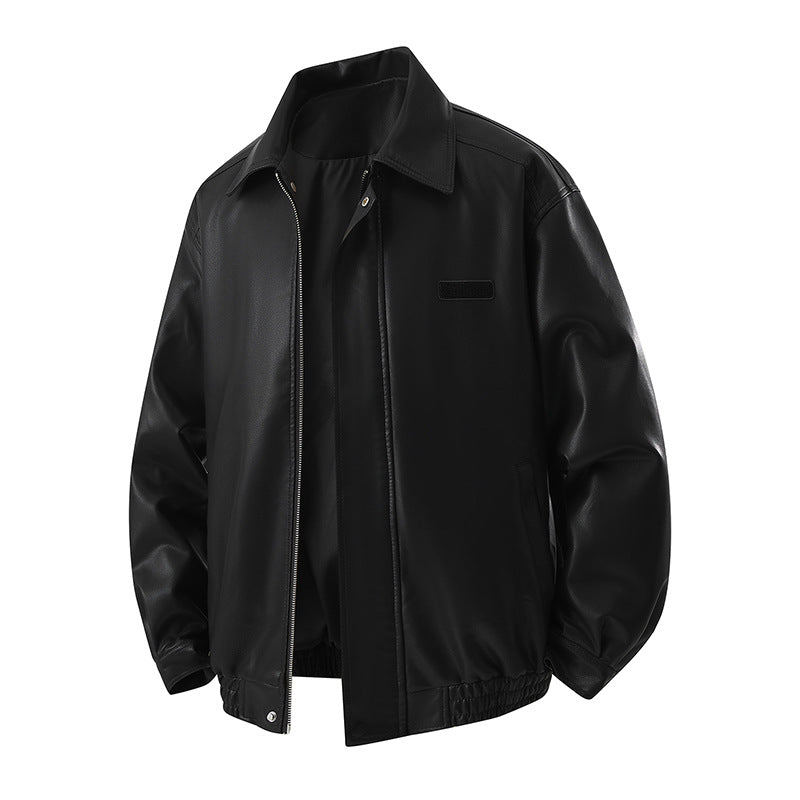 Herren Minimalistische Kunstleder-Blousonjacke mit Hemdkragen, verdecktem Reißverschluss & elastischem Saum Echoarchiv