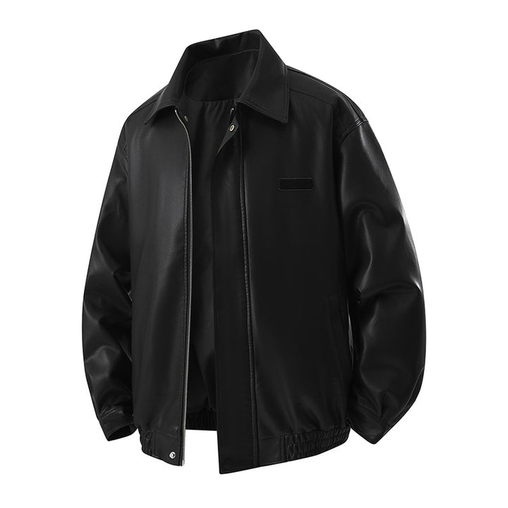 Herren Minimalistische Kunstleder-Blousonjacke mit Hemdkragen, verdecktem Reißverschluss & elastischem Saum Echoarchiv