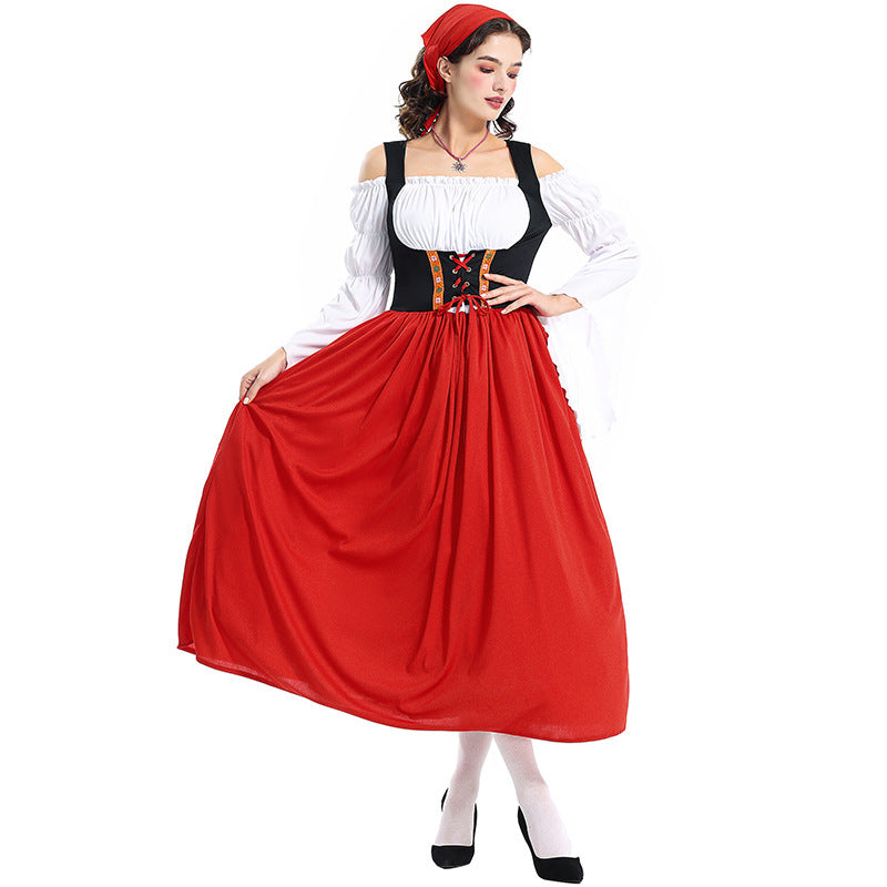 Damen nan Renaissance-Bauernkleid mit geschnürtem Mieder, schulterfreiem Carmen-Oberteil und weitem Rock Echo Archiv