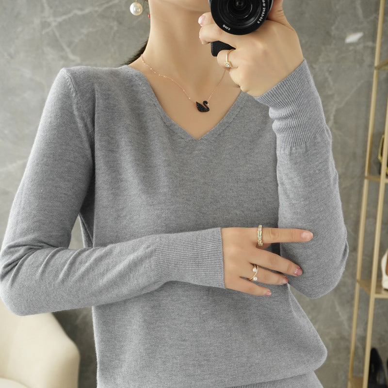 Damen leichter V-Ausschnitt Kaschmir-Look Feinstrickpullover Echoarchiv