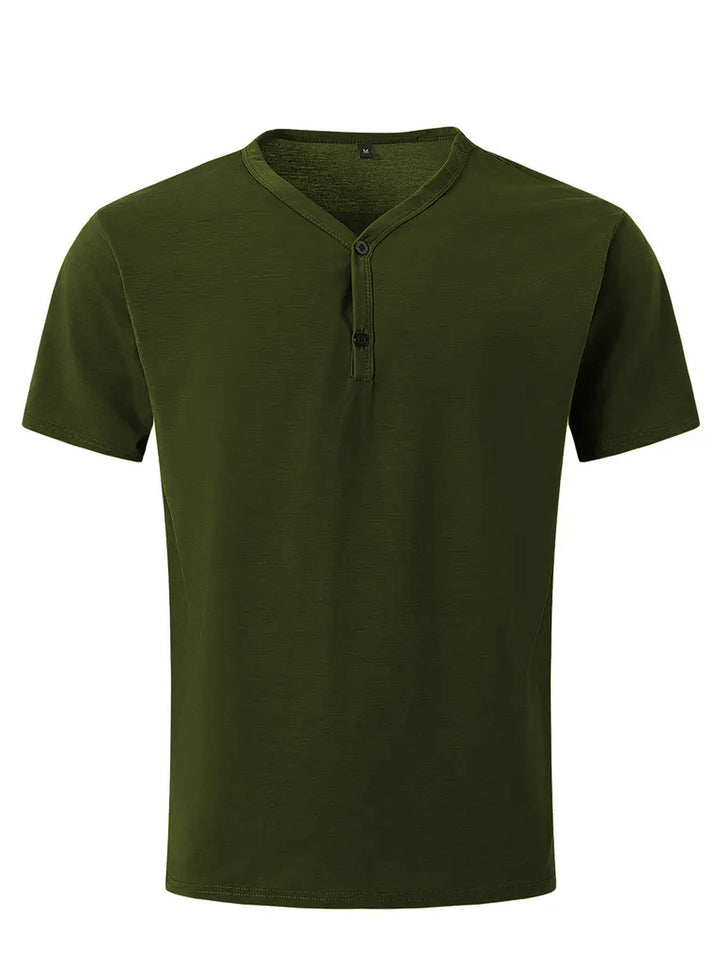 Herren nan kurzärmeliges Henleyshirt mit V-Ausschnitt und Zweiknopfleiste aus Baumwollmix Echo Archiv