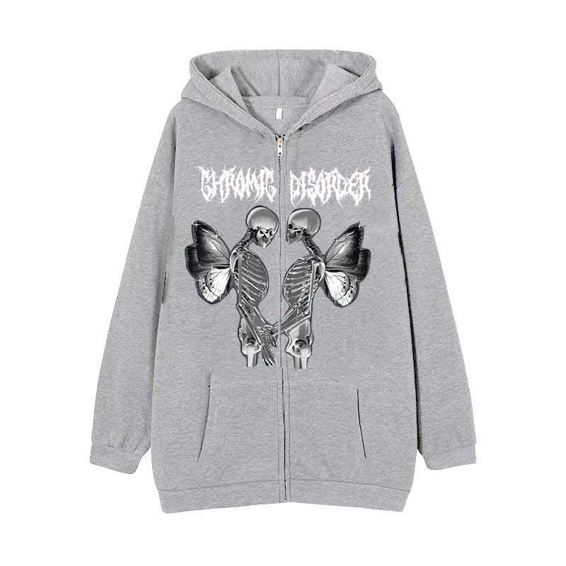 Damen Kapuzenjacke mit durchgehendem Reißverschluss und Rippenherz-Print – Auréline
