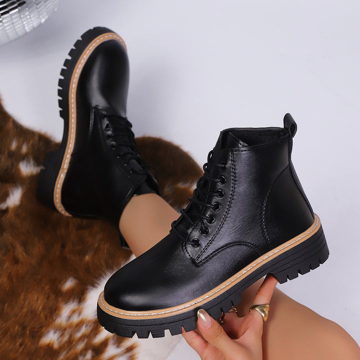 Damen Schnür-Boots mit profilierter Gummisohle und kontrastierender Ziernaht Echoarchiv