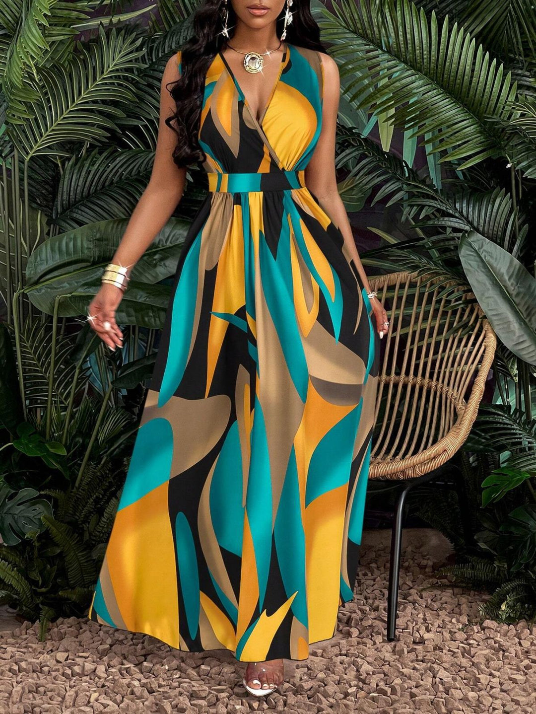 Damen Maxi-Kleid mit elegantem V-Ausschnitt Echo Archiv
