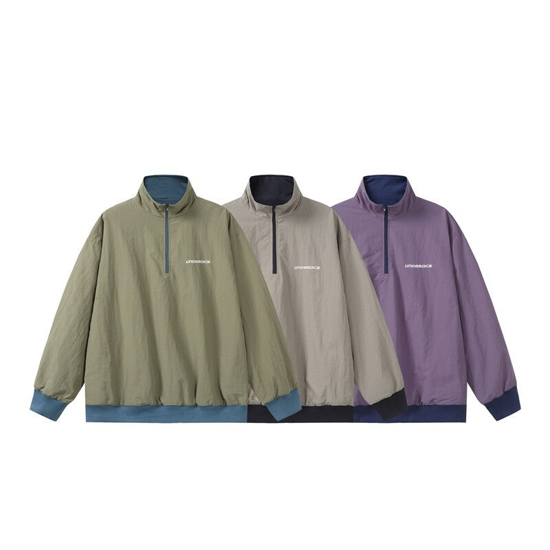 Unisex Oversize Windbreaker-Pullover mit halbem Reißverschluss und geripptem Saum Echoarchiv