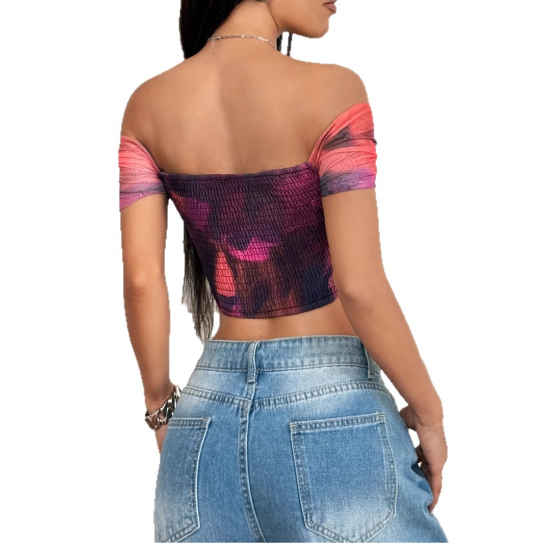 Damen Off-Shoulder Top mit Raffungen und floralem Design Echo Archiv