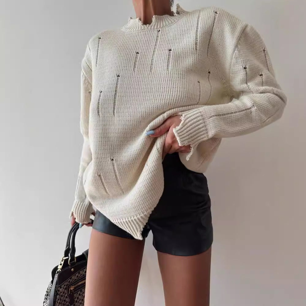 Damen Oversized Grobstrickpullover mit Distressed-Details und geripptem Saum Echoarchiv