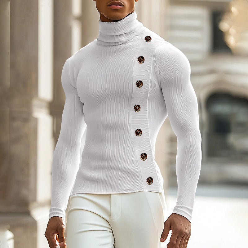 Damen Langarm Rollkragenpullover mit Knopfdetails Echoarchiv