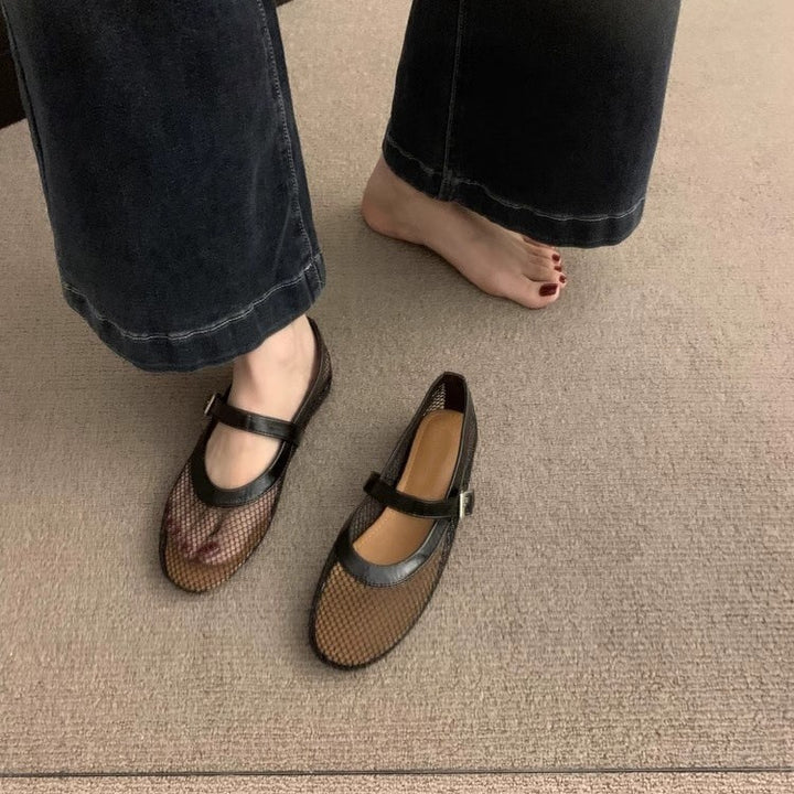 Damen Atmungsaktive Netz-Ballerinas im Mary-Jane-Stil mit verstellbarem Riemen – Lioré