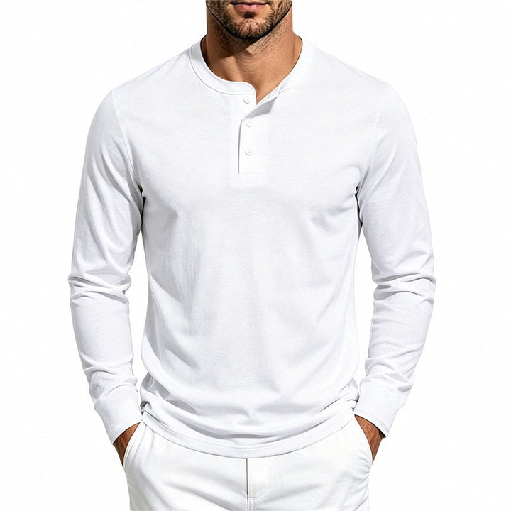 Herren Slim-Fit Thermo-Longsleeve mit 3-Knopf-Henley-Ausschnitt Echoarchiv