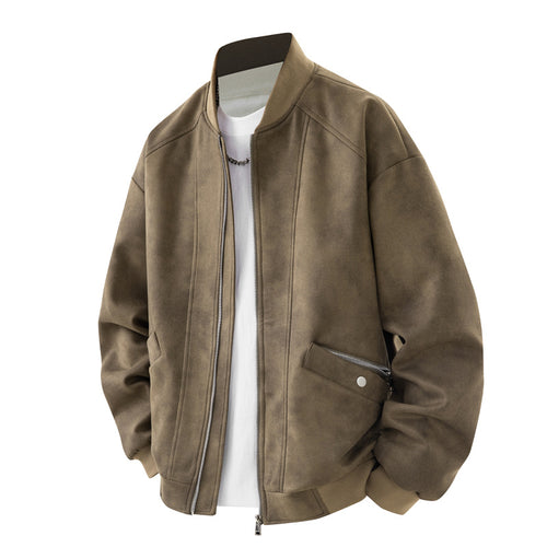 Herren Velours-Optik Bomberjacke im Boxy‑Cut mit Rippkragen, Frontreißverschluss & kombiniertem Zipper-/Klappenfach Echoarchiv