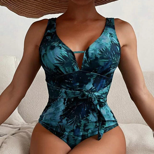 Damen Einteiler Badeanzug mit floralem Wickeldetail Echo Archiv