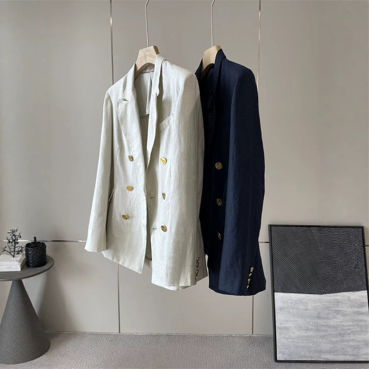 Damen Eleganter Doppelreiher Blazer mit Schmuckknöpfen Echoarchiv