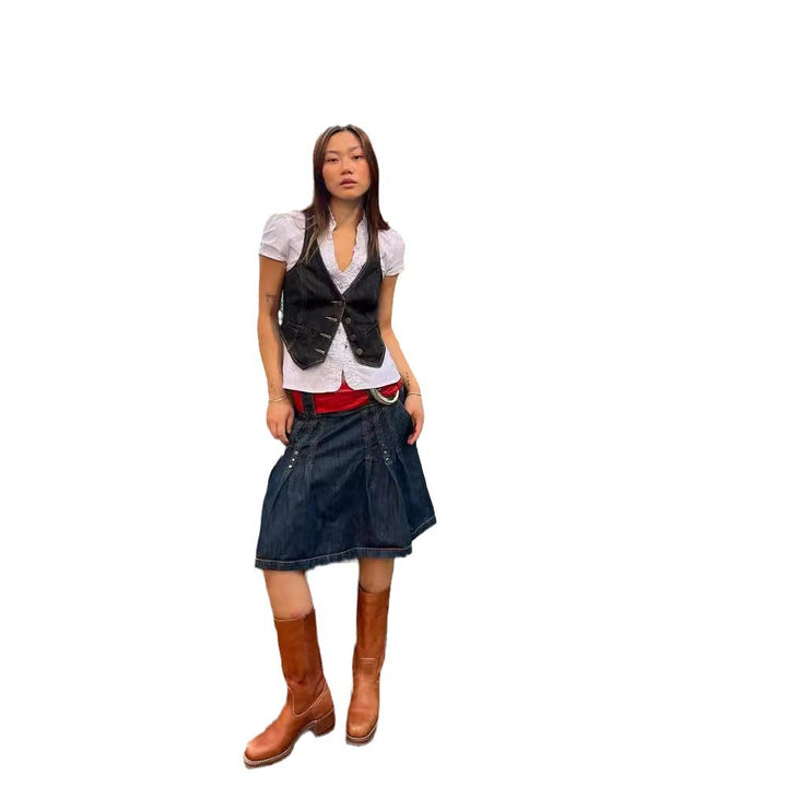 Damen Denim-Weste mit feinen Knopfdetails und praktischen Taschen Echo Archiv