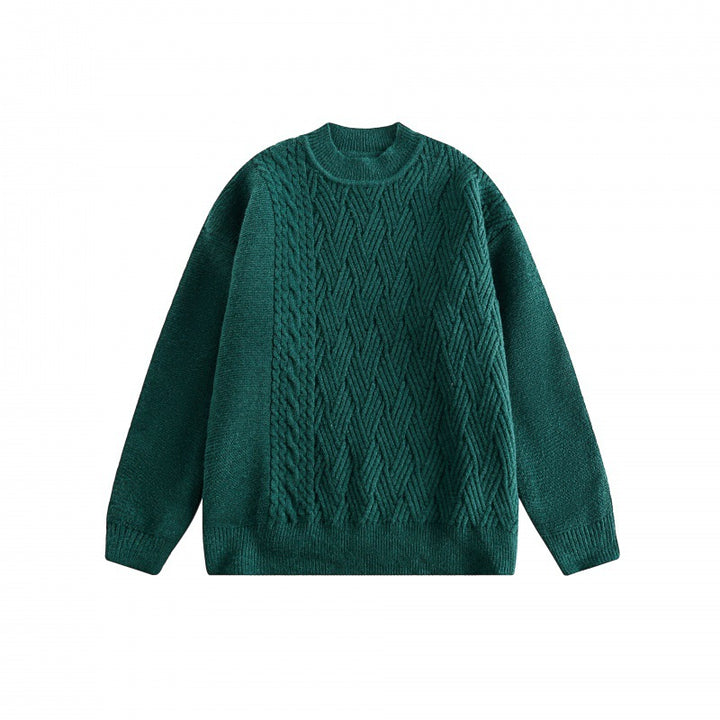Unisex Oversize-Strickpullover mit asymmetrischem Zopfmuster und Rundhalsausschnitt Echo Archiv