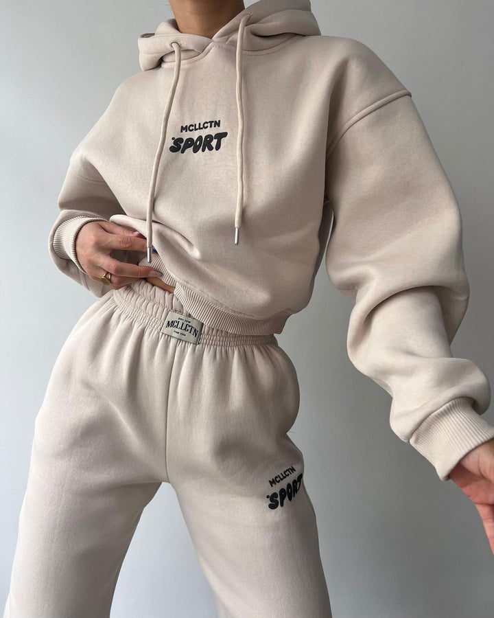 Damen Cropped Kapuzenpullover und High‑Waist Jogginghose Lounge‑Set aus Baumwollfleece Echoarchiv