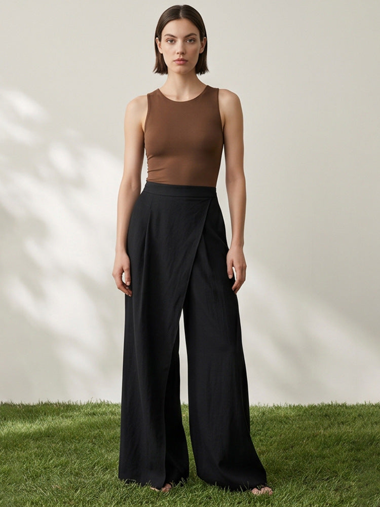 Damen High‑Waist Wickel‑Palazzohose mit weitem Bein und fließender Leinenoptik Echoarchiv