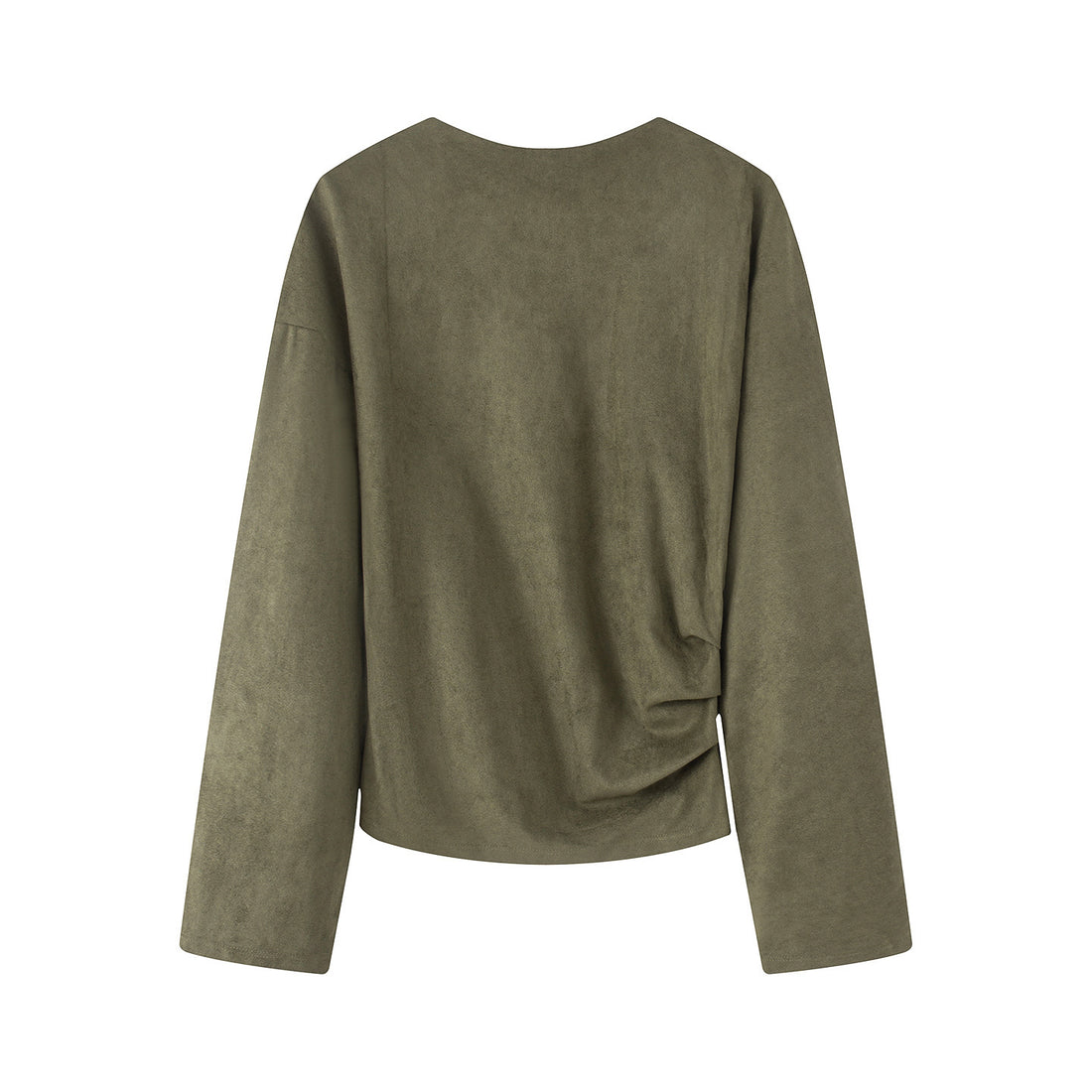 Damen Oversize-Langarmshirt mit seitlicher Drapierung und samtiger Wildlederoptik – Avérine