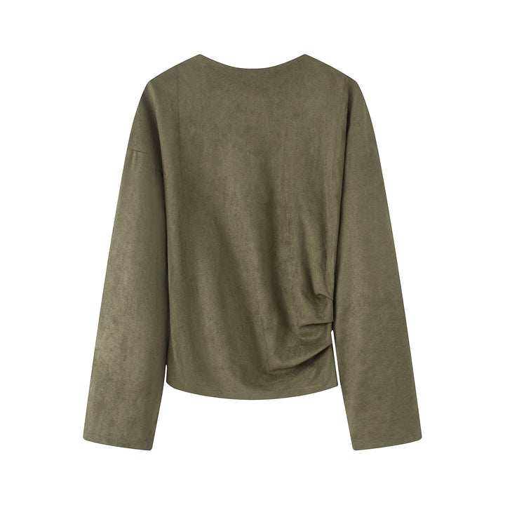 Damen nan Oversize-Langarmshirt mit seitlicher Drapierung und samtiger Wildlederoptik Echo Archiv