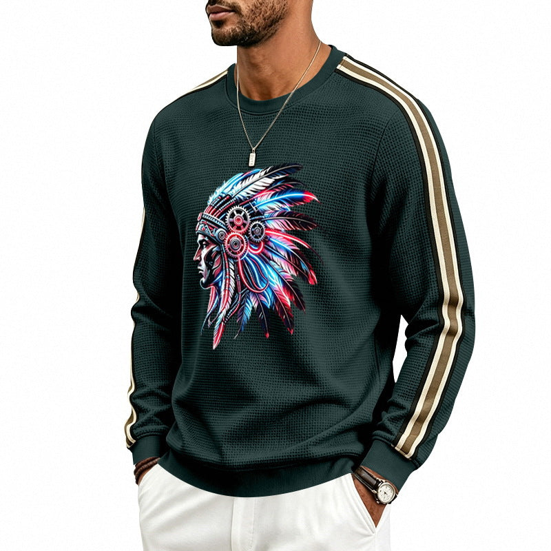 Herren Sweatshirt mit stilisiertem Kopfschmuck-Print und Kontraststreifen an den Ärmeln – Norvane
