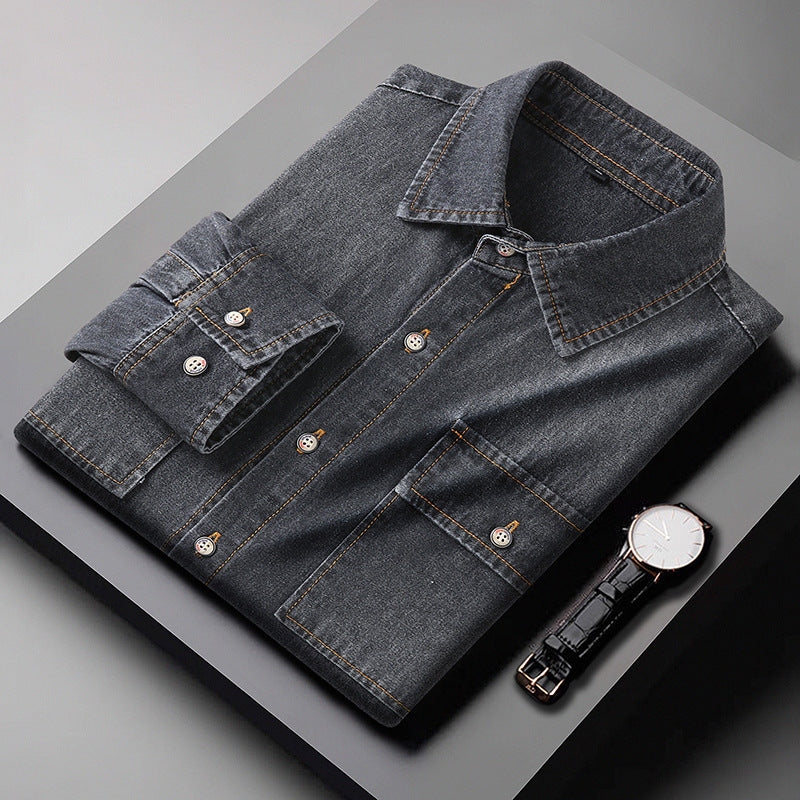 Herren Jeanshemd aus Denim mit Brustpattentaschen und Kentkragen Echo Archiv