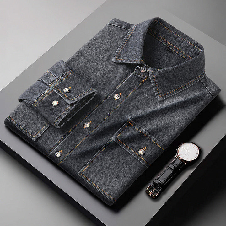 Herren Jeanshemd aus Denim mit Brustpattentaschen und Kentkragen Echo Archiv