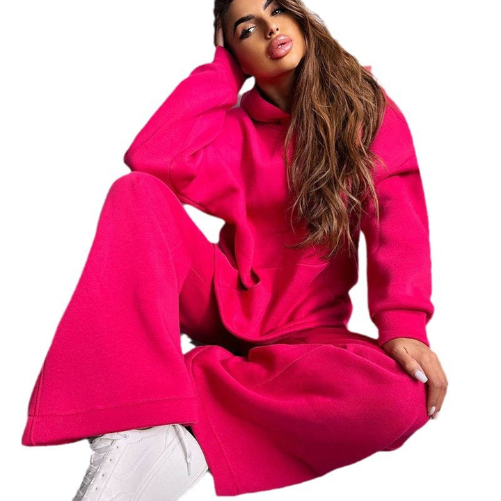 Damen Scuba-Fleece Lounge-Set mit Oversize-Kapuzenpullover und weiter Flare-Hose – Auréline