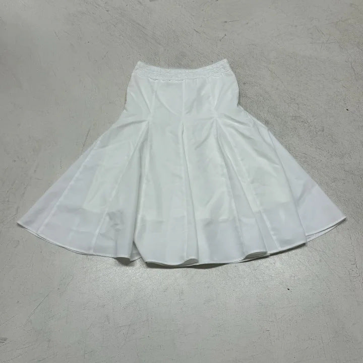 Damen Midirock mit hohem Stretch-Spitzenbund, ausgestellten Godet‑Bahnen und formgEcho Archivenden Abnähern – Rosévia