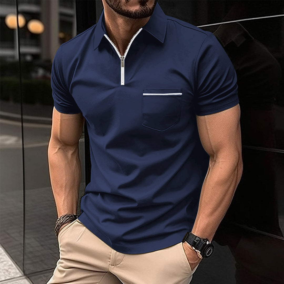 Herren Kurzarm Poloshirt mit Reißverschluss und Brusttasche Echoarchiv
