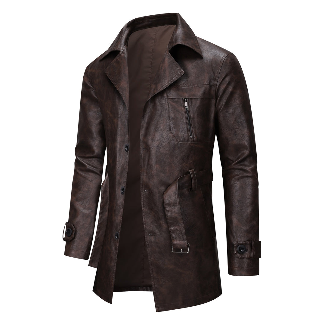 Herren modische Kunstlederjacke mit verstellbarem Gürtel und praktischen Taschen Echoarchiv
