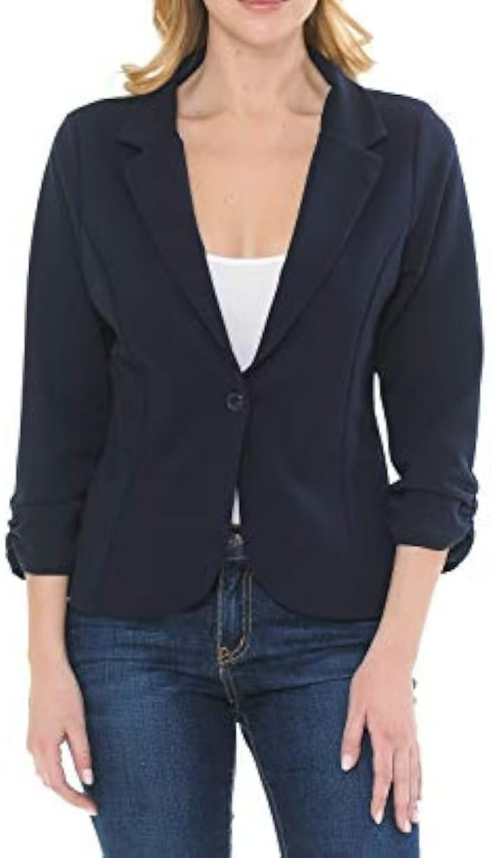 Damen taillierter Jersey-Blazer mit Ein-Knopf-Verschluss und dreiviertelärmeln – Valéne