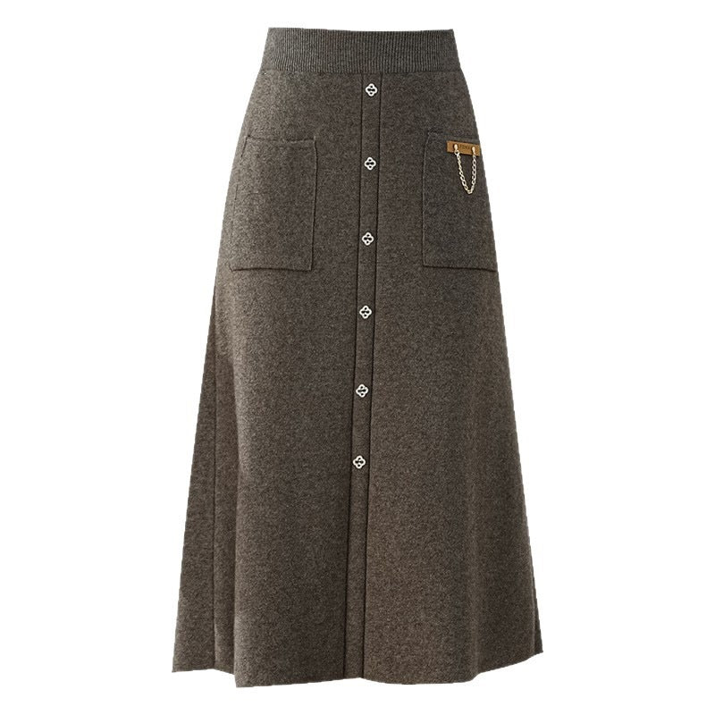 Damen Eleganter, gefütterter Knopf-Midirock Echo Archiv