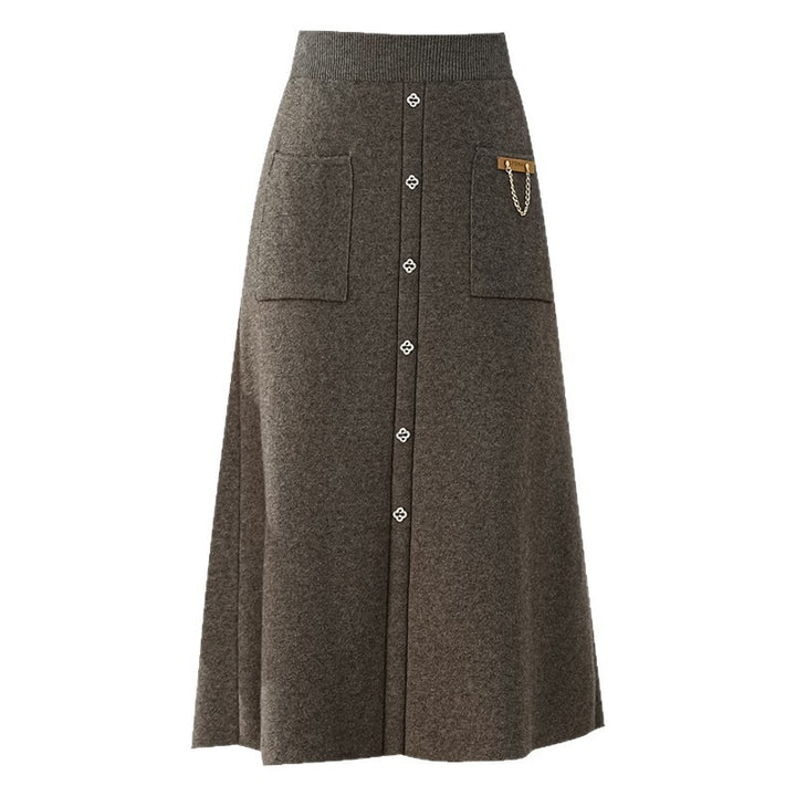 Damen Eleganter, gefütterter Knopf-Midirock Echo Archiv