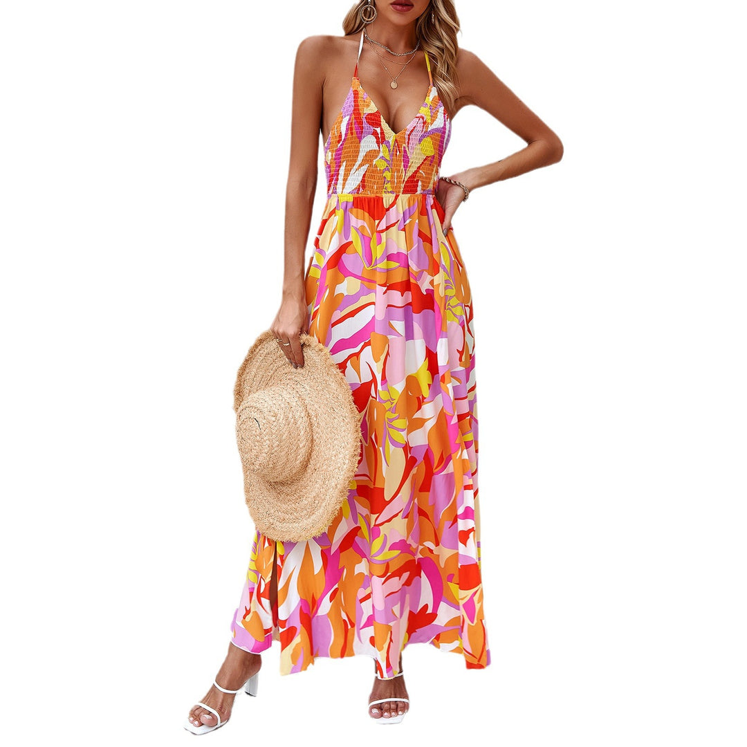 Damen Maxikleid mit tiefem V-Ausschnitt und seitlichem Schlitz Echo Archiv