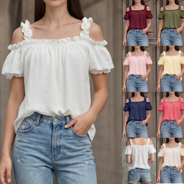 Damen Schulterfreies Crinkle-Top mit Smok-Bandeau, Rüschen‑Trägern und Flügelärmeln Echo Archiv