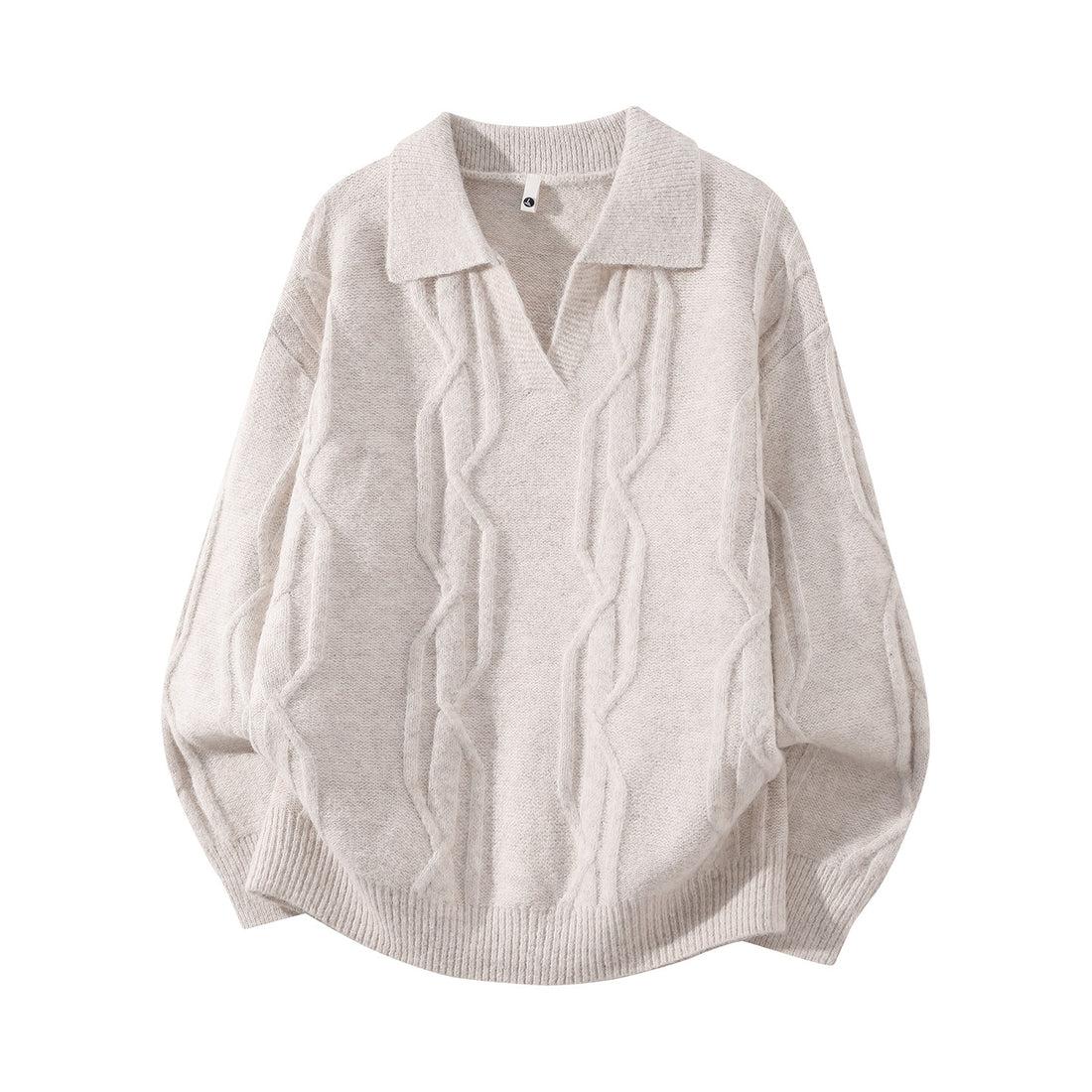 Damen Oversize Mohair‑Optik Zopfstrickpullover mit Polokragen und V‑Ausschnitt Echoarchiv