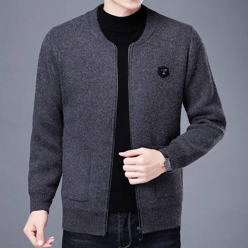 Herren Klassische Strickjacke mit Reißverschluss und aufgesetzten Taschen – Terenzo