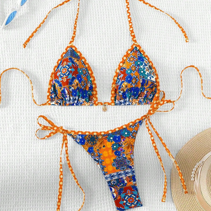 Damen Triangel-Bikini mit buntem floralen Muster und verstellbaren Bändern Echo Archiv