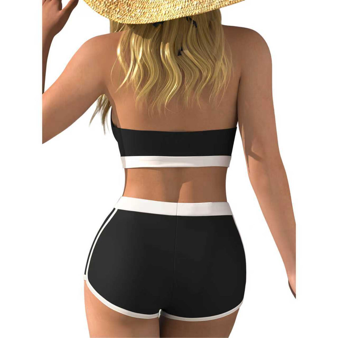 Damen Bikini-Oberteil mit tiefem V-Ausschnitt und knöchellanger Shorts Echo Archiv