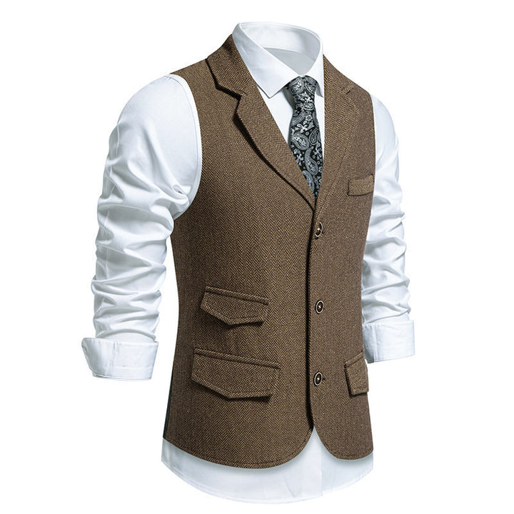 Herren elegante Anzugweste im klassischen Herringbone-Design mit praktischen Taschen Echoarchiv 1758809564