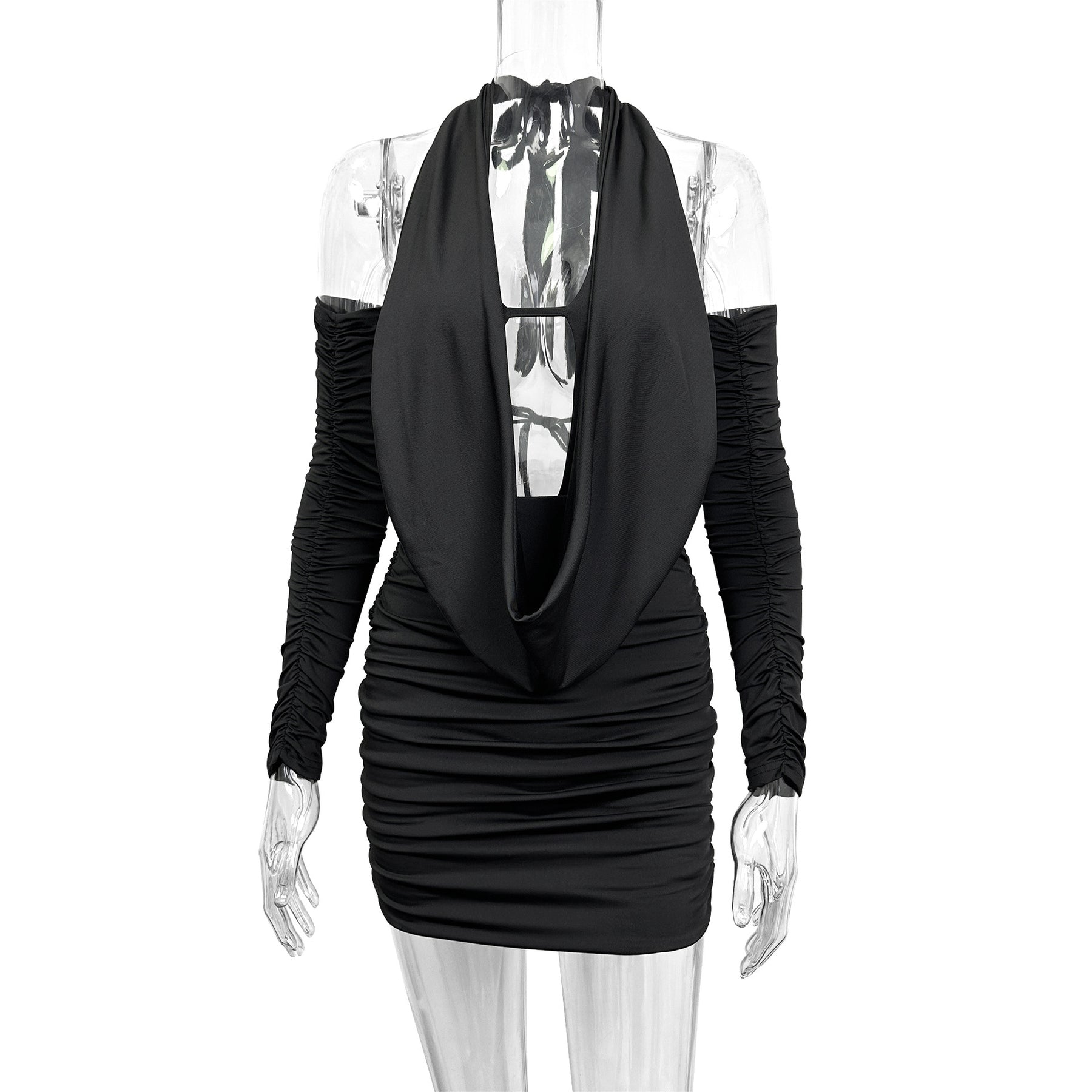 Damen Mini-Kleid mit tiefem V-Ausschnitt und seitlicher Raffung Echo Archiv